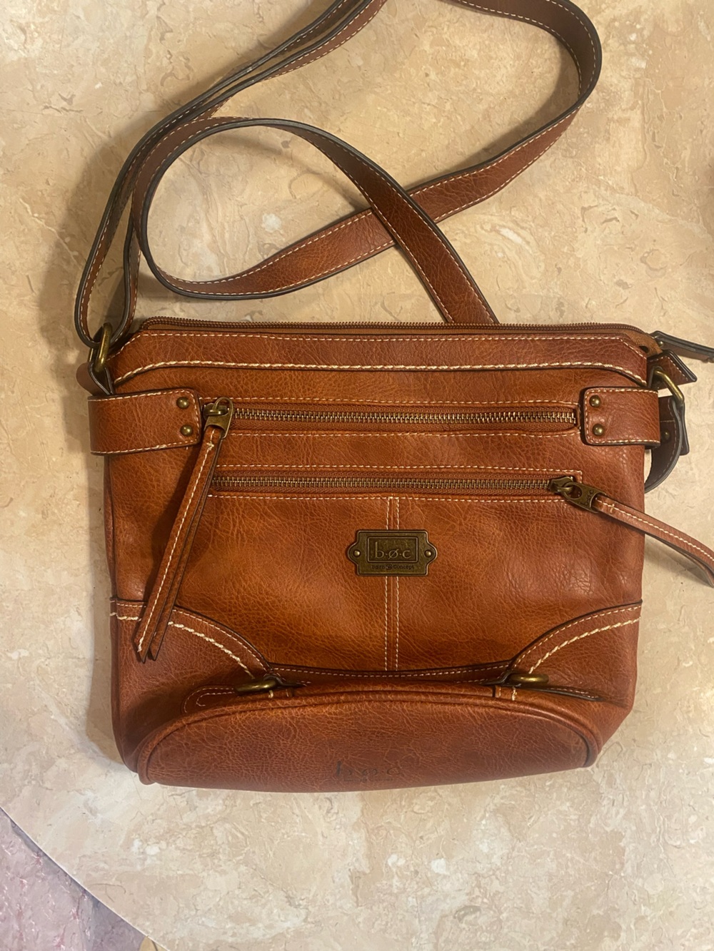 b.o.c. Cognac Brown Leather Bucket Crossbody Bag - Picture 5 of 5